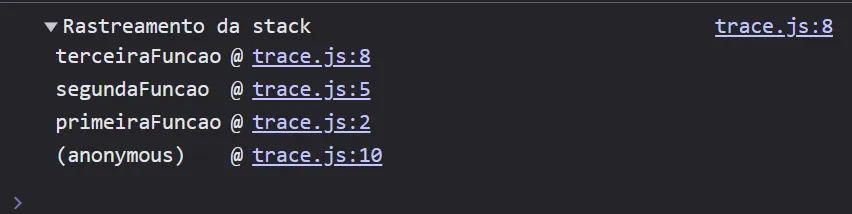 Exemplo de saída do  console.trace